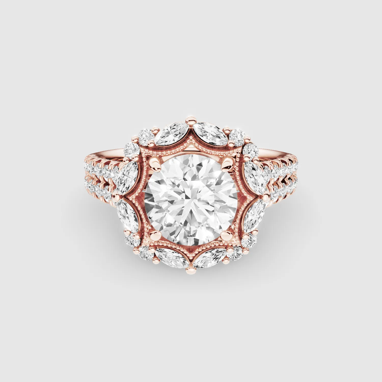 The Baroness – Lab Grown Fancy Diamond Halo Solitaire Ring-Round