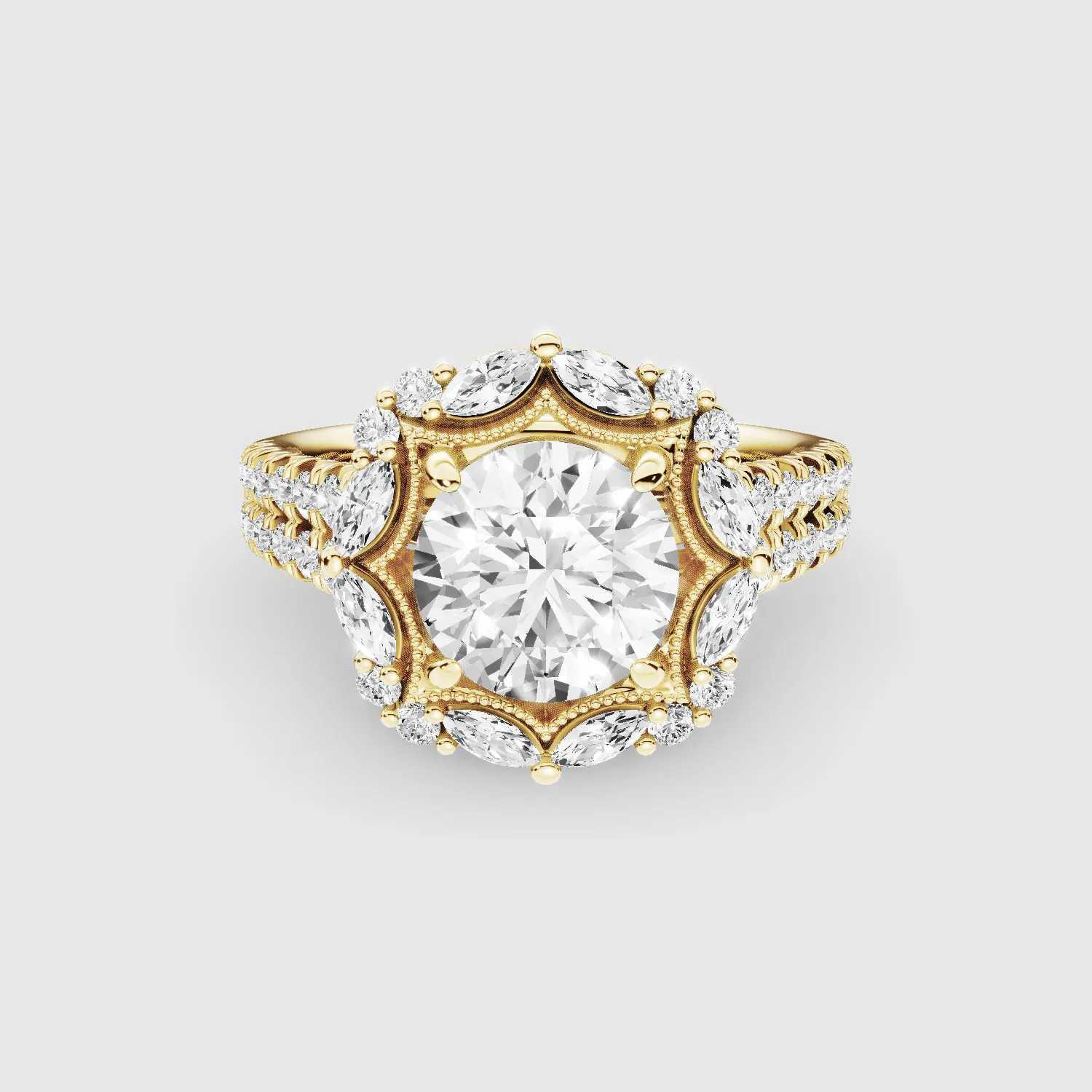 The Baroness – Lab Grown Fancy Diamond Halo Solitaire Ring-Round