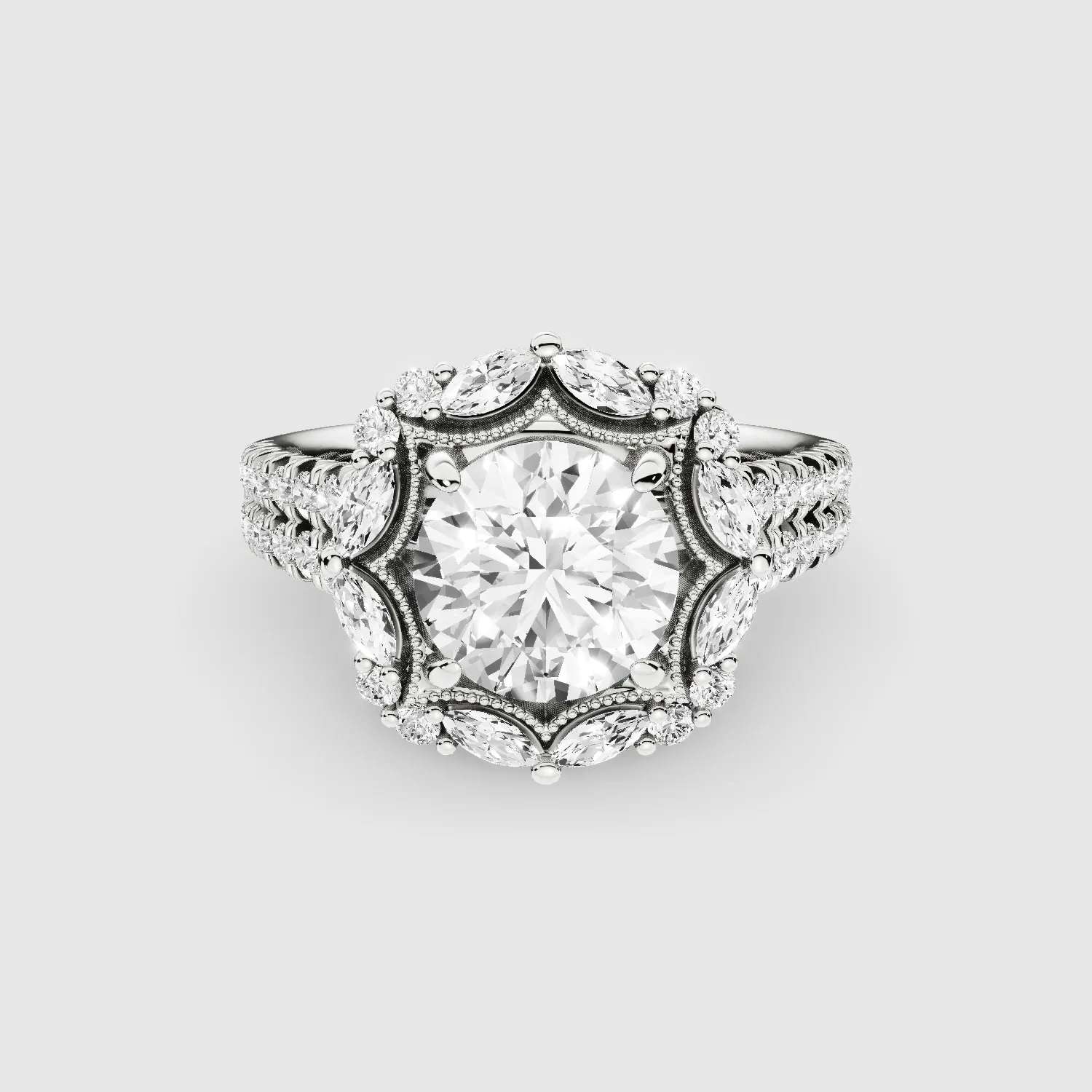 The Baroness – Lab Grown Fancy Diamond Halo Solitaire Ring-Round