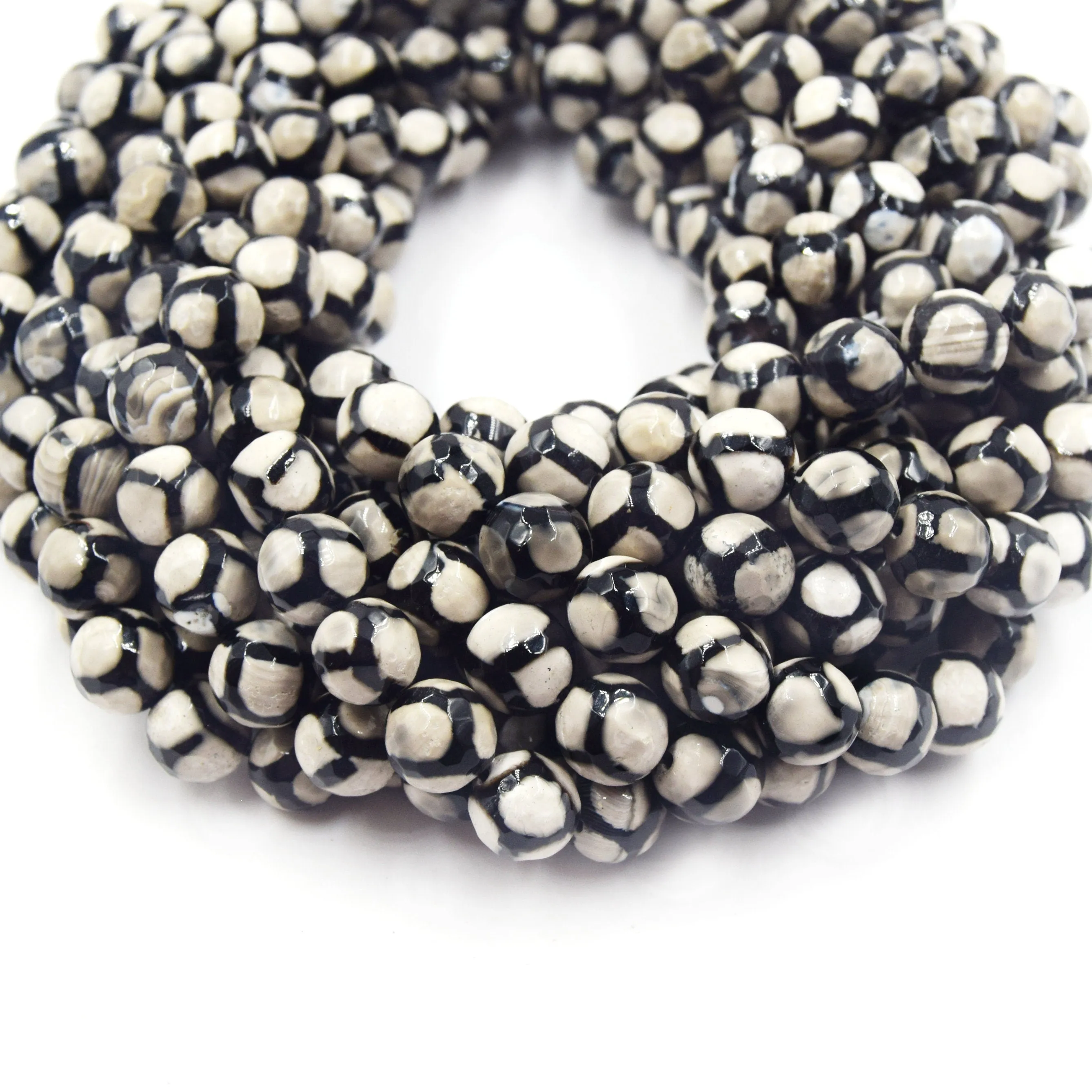 Tibetan Agate Beads | Dzi Beads | Dyed Cream Faceted Honeycomb Round Gemstone Beads - 8mm 10mm 12mm Available