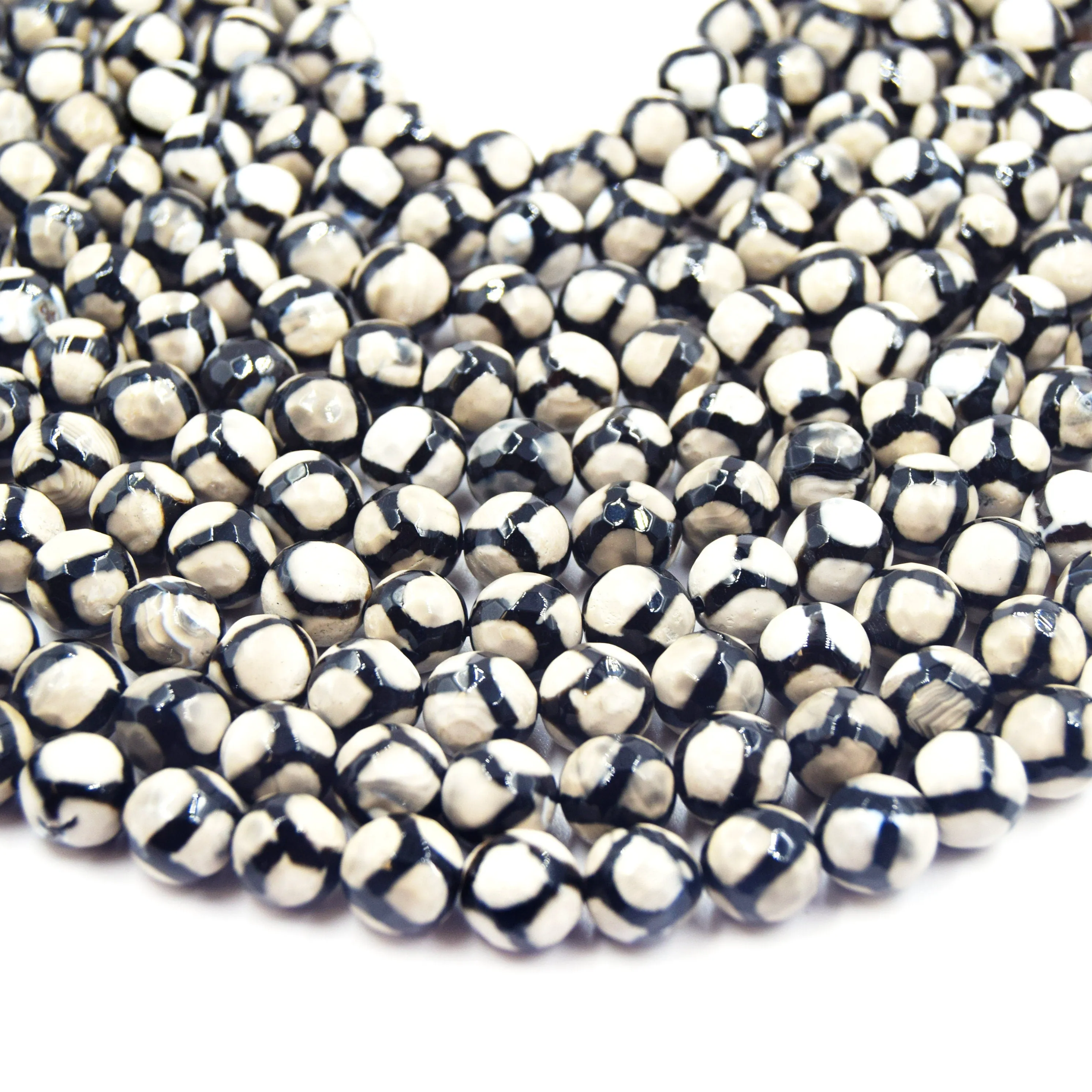 Tibetan Agate Beads | Dzi Beads | Dyed Cream Faceted Honeycomb Round Gemstone Beads - 8mm 10mm 12mm Available