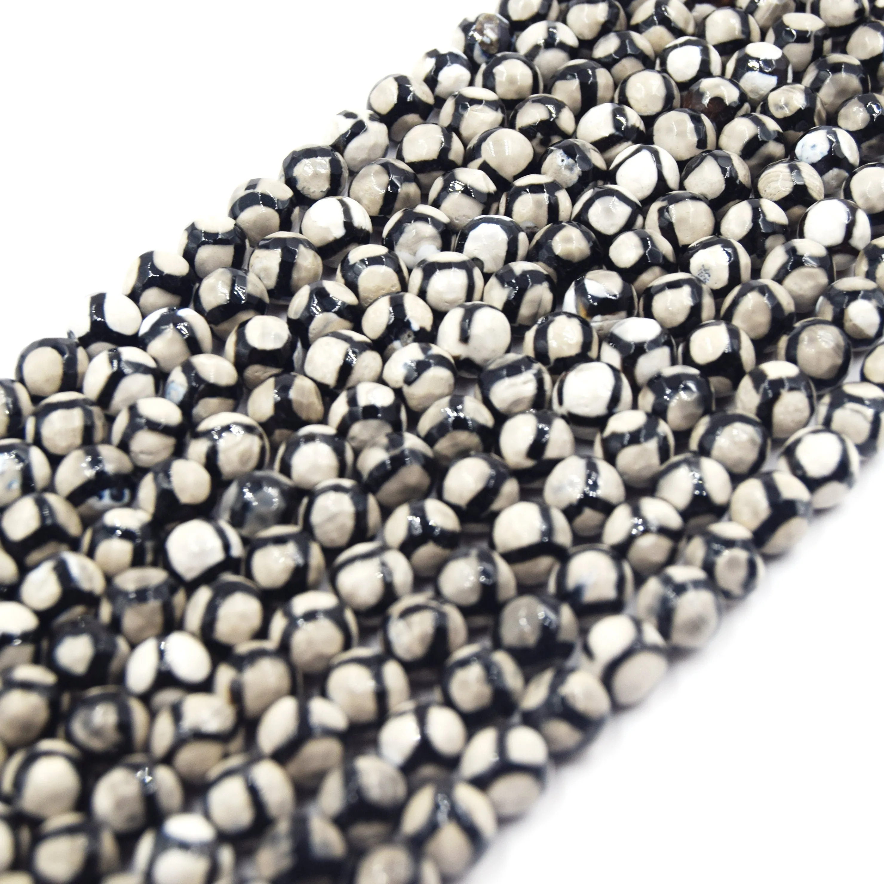 Tibetan Agate Beads | Dzi Beads | Dyed Cream Faceted Honeycomb Round Gemstone Beads - 8mm 10mm 12mm Available