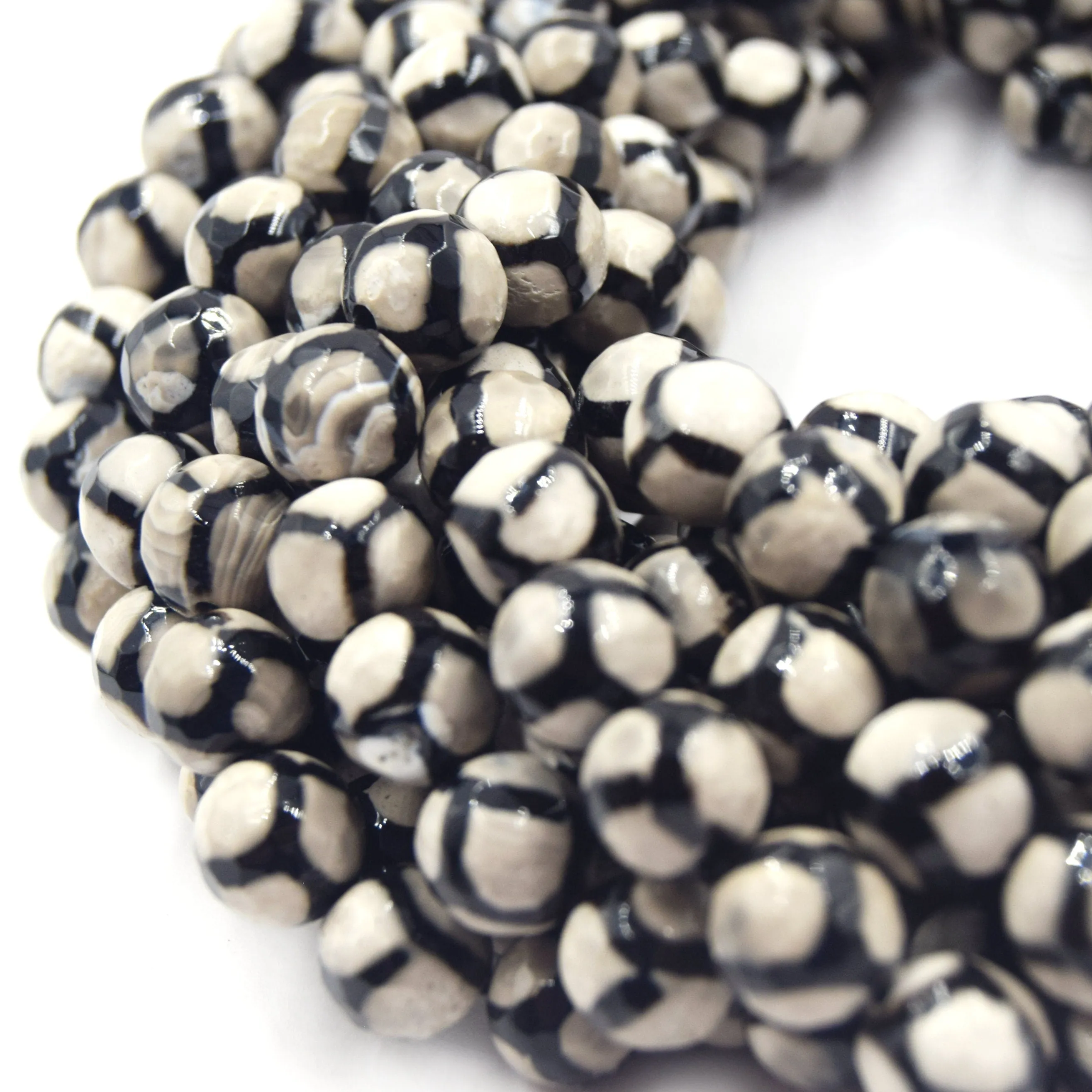 Tibetan Agate Beads | Dzi Beads | Dyed Cream Faceted Honeycomb Round Gemstone Beads - 8mm 10mm 12mm Available
