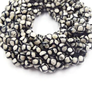 Tibetan Agate Beads | Dzi Beads | Dyed Cream Faceted Honeycomb Round Gemstone Beads - 8mm 10mm 12mm Available