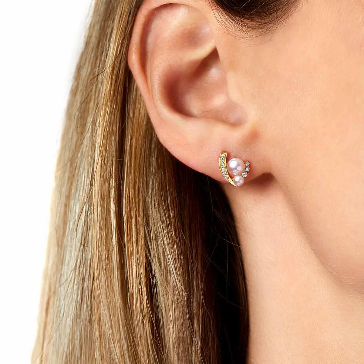 Trend 18K Gold Freshwater Pearl And Diamond Mini Apex Stud Earrings