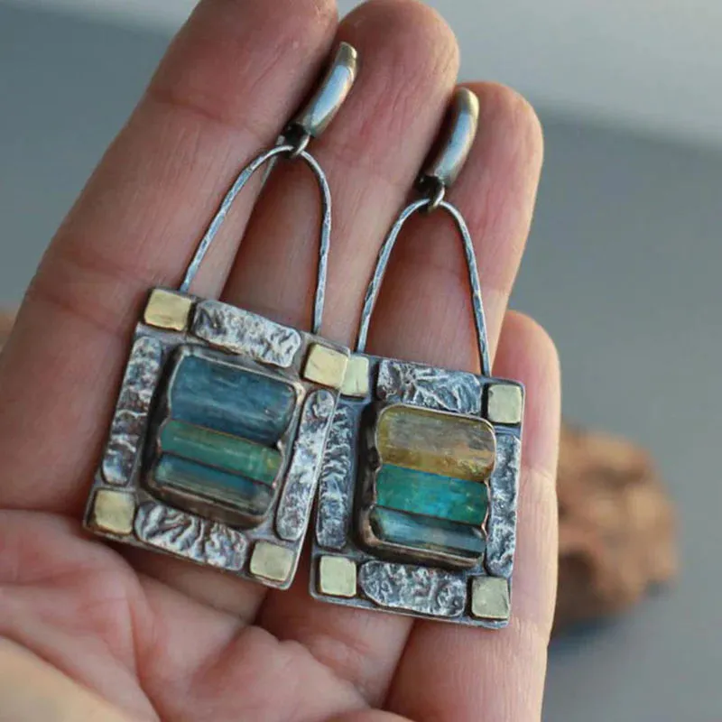 Turquoise and Emerald Crystal Stone Earrings