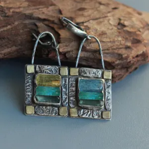 Turquoise and Emerald Crystal Stone Earrings