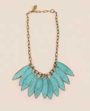 Turquoise-Tone Patina Leaf Brass Necklace