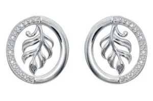 Unique & Co Feather Circle CZ Sterling Silver Earrings