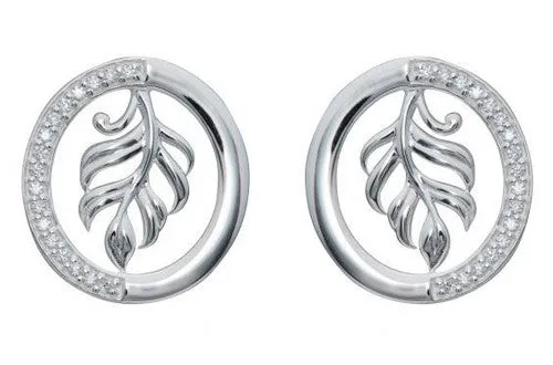 Unique & Co Feather Circle CZ Sterling Silver Earrings
