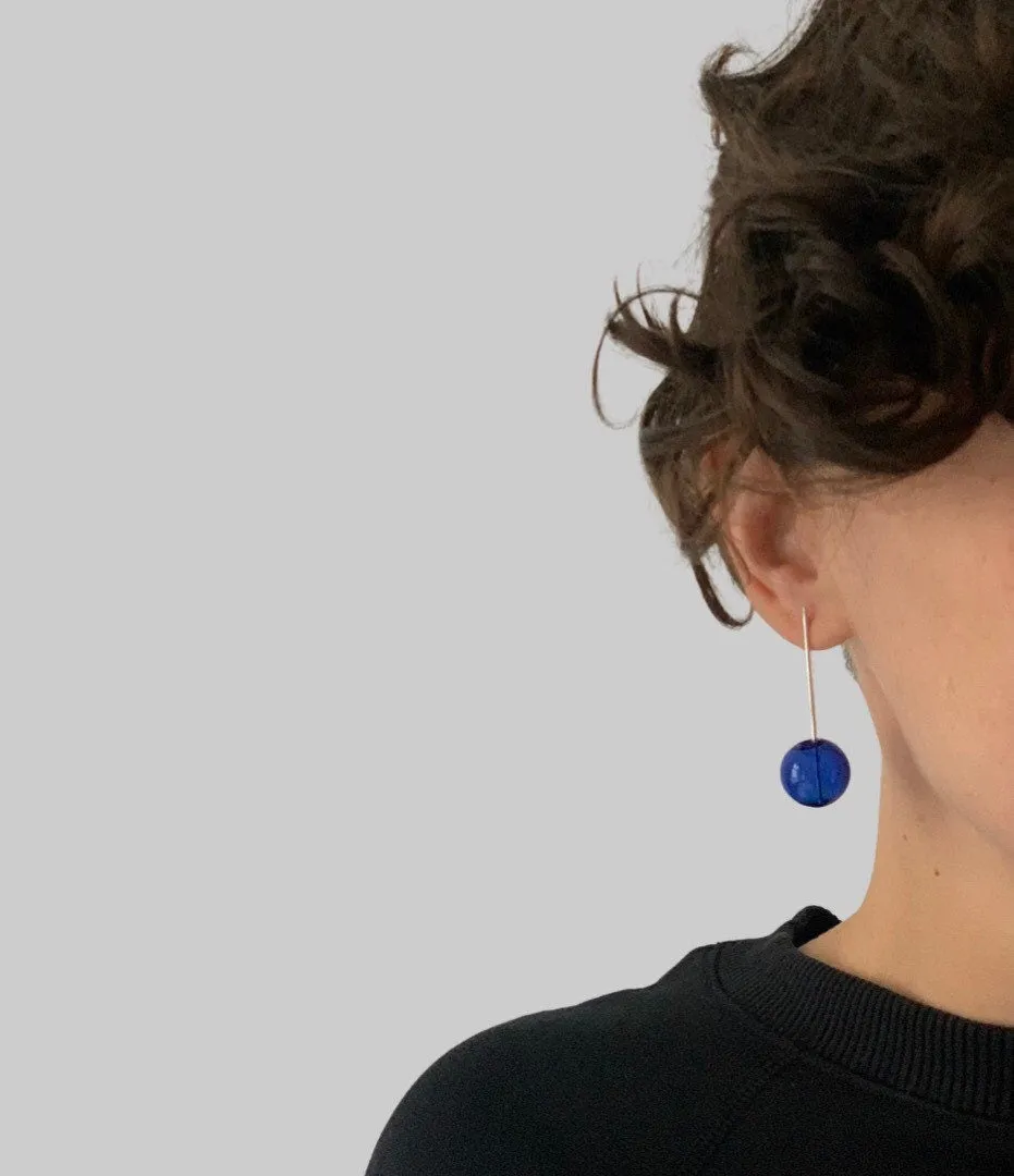 Unique earrings, statement, thin, designer, glass minimalistic earrings