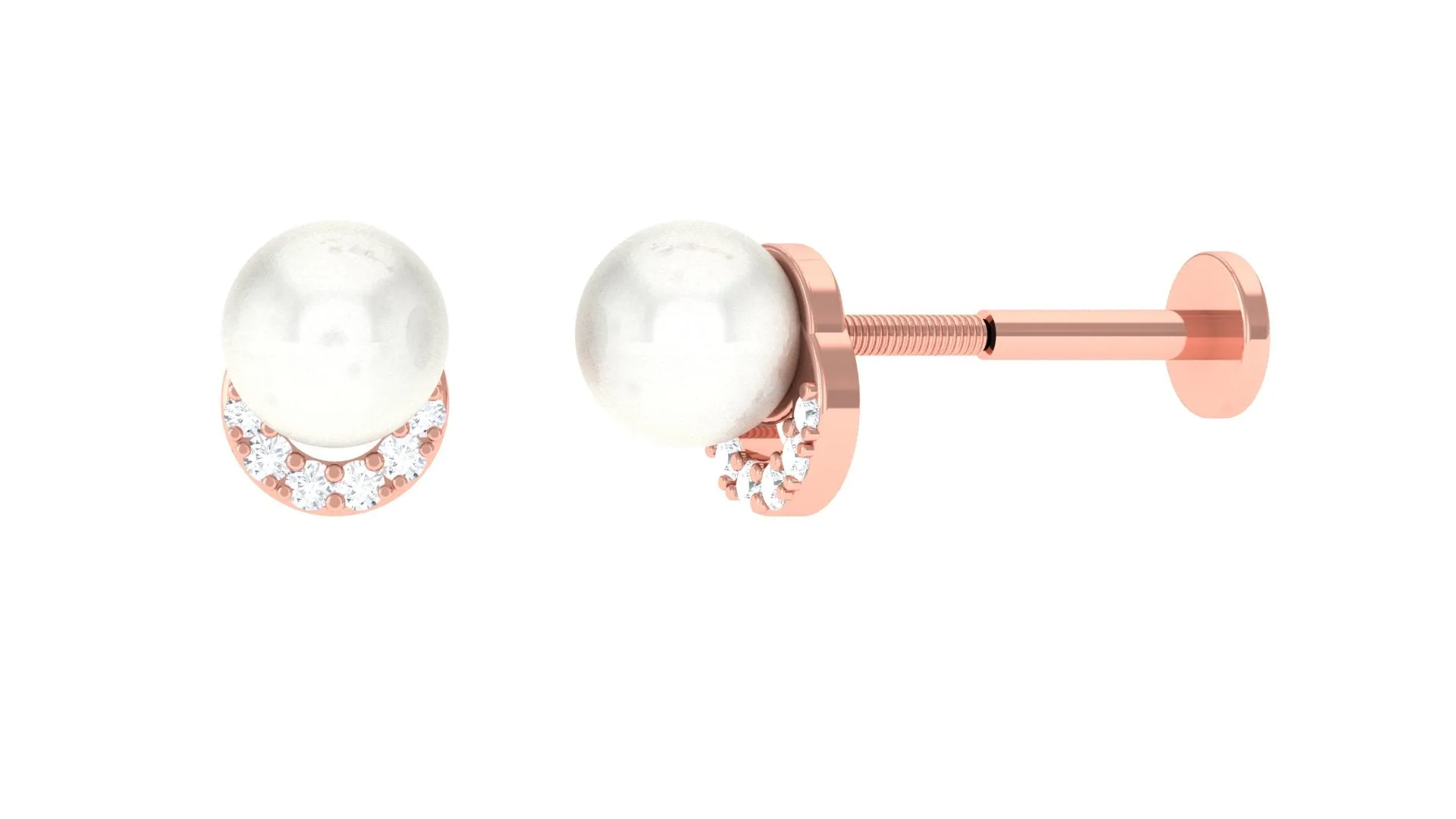 Unique Freshwater Pearl Solitaire Helix Earring with Diamond