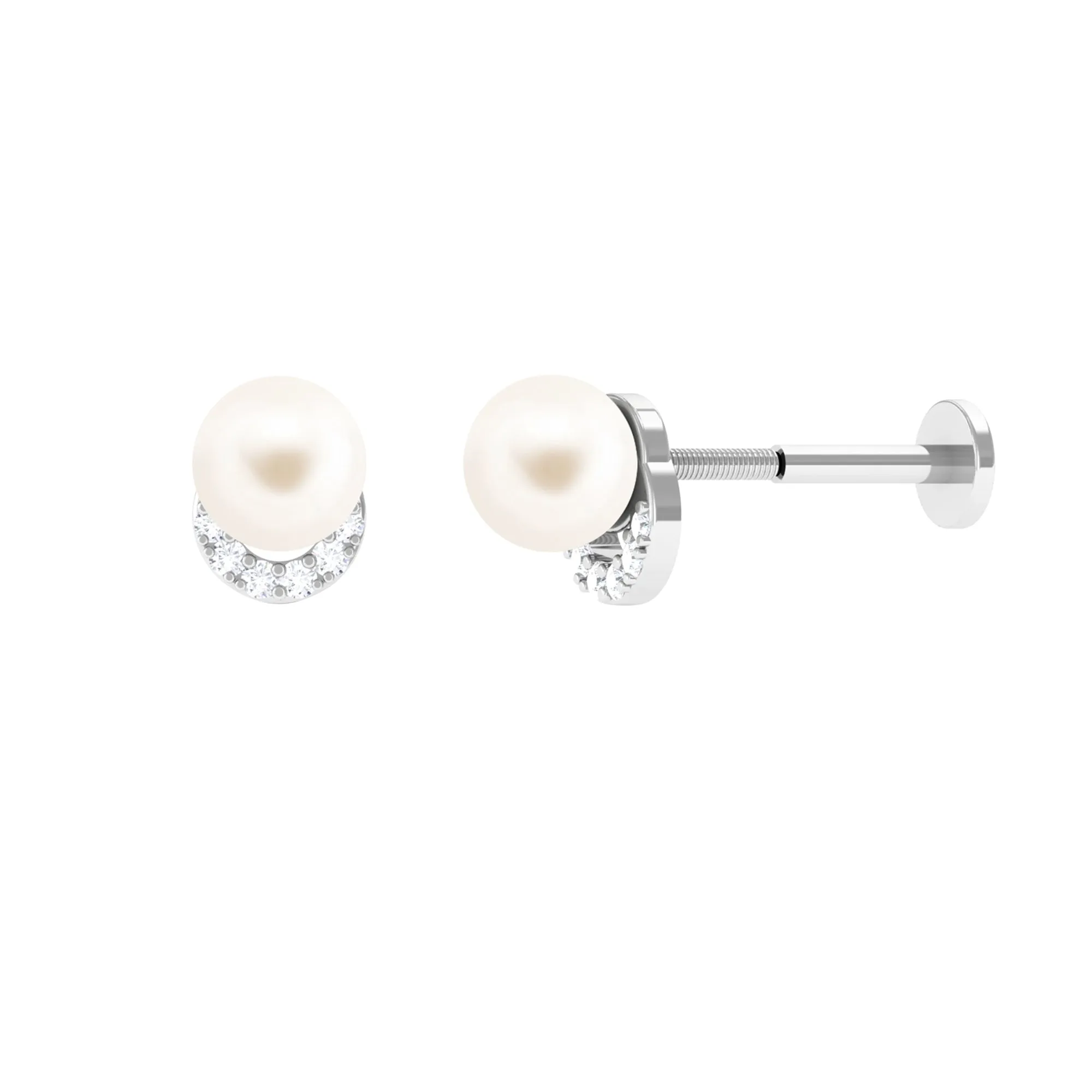 Unique Freshwater Pearl Solitaire Helix Earring with Diamond