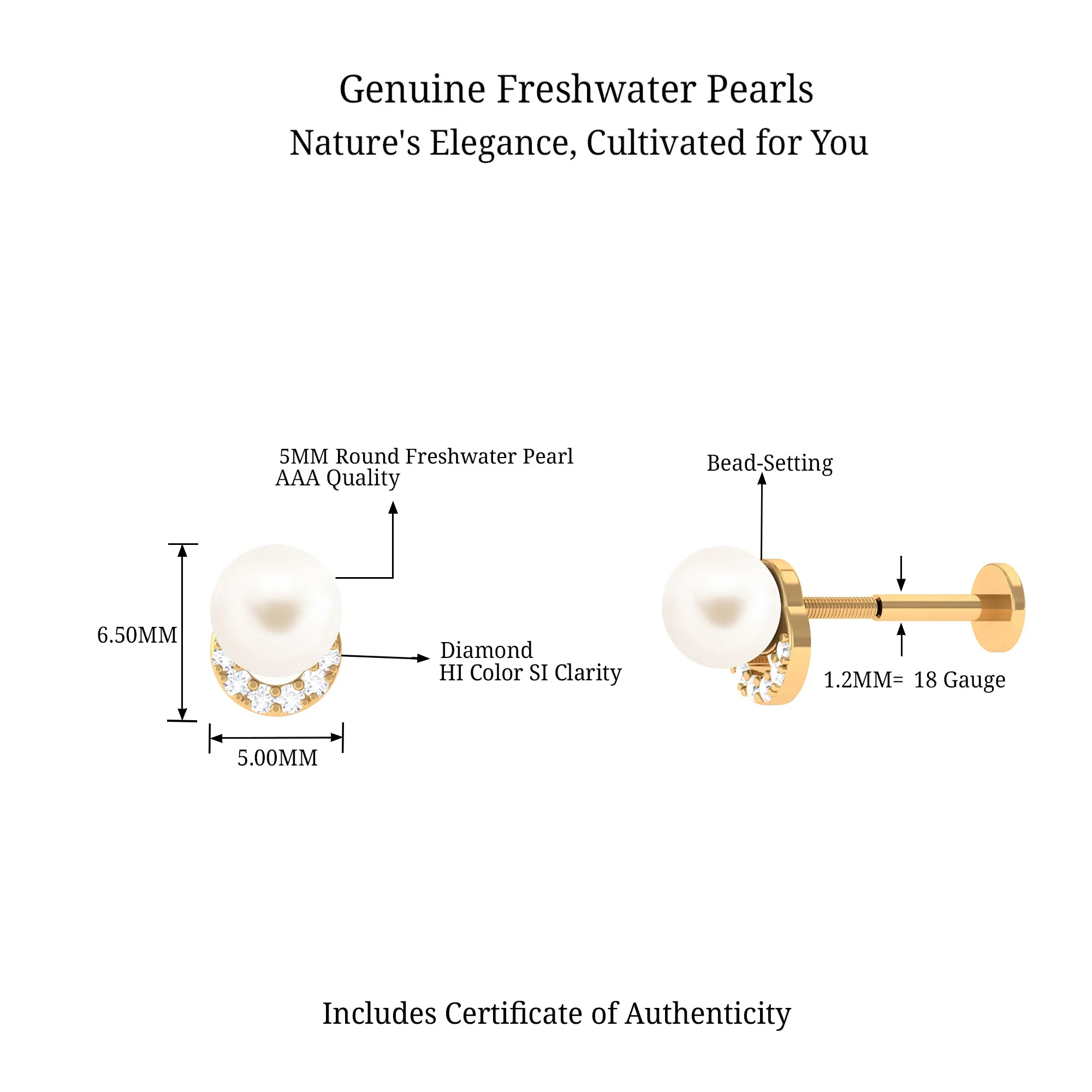 Unique Freshwater Pearl Solitaire Helix Earring with Diamond