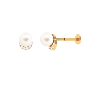 Unique Freshwater Pearl Solitaire Helix Earring with Diamond