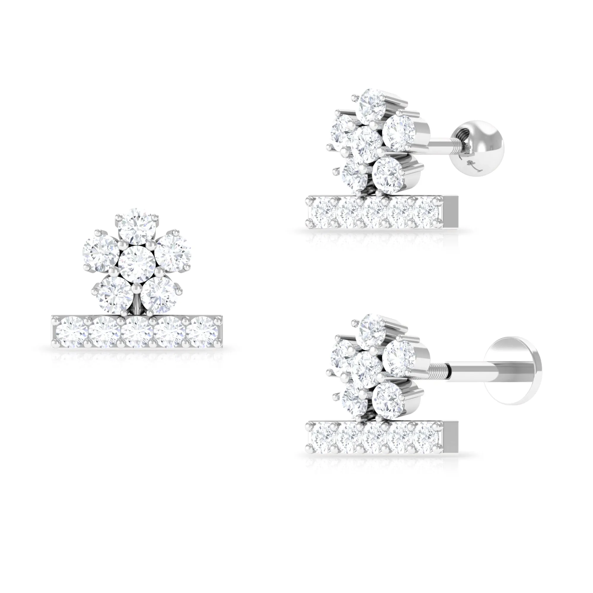 Unique Moissanite Floral Earring for Cartilage Piercing