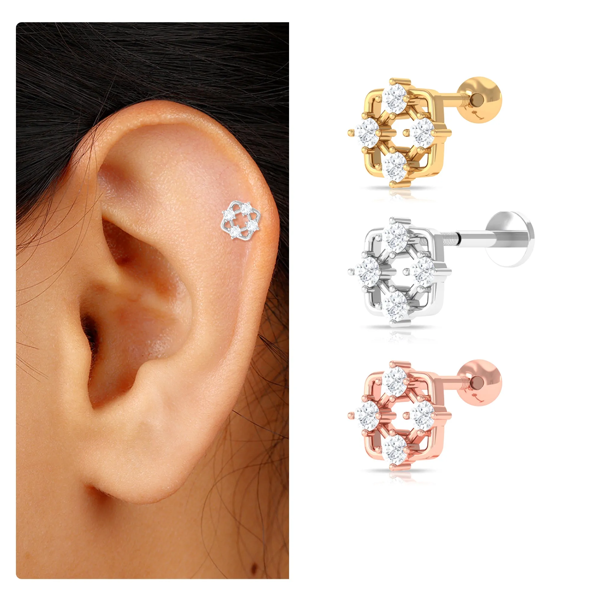 Unique Round Moissanite Conch Earring in Gold