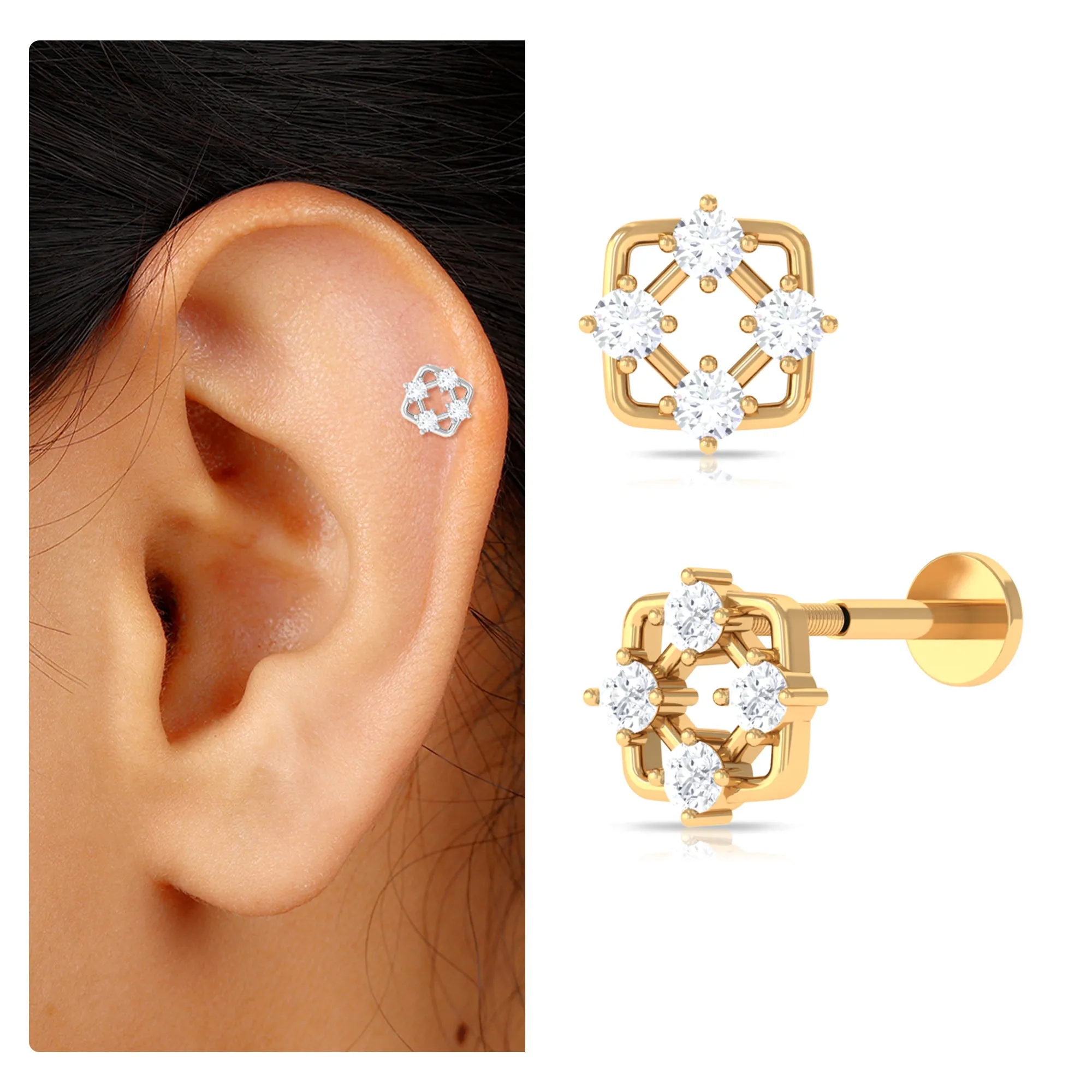 Unique Round Moissanite Conch Earring in Gold