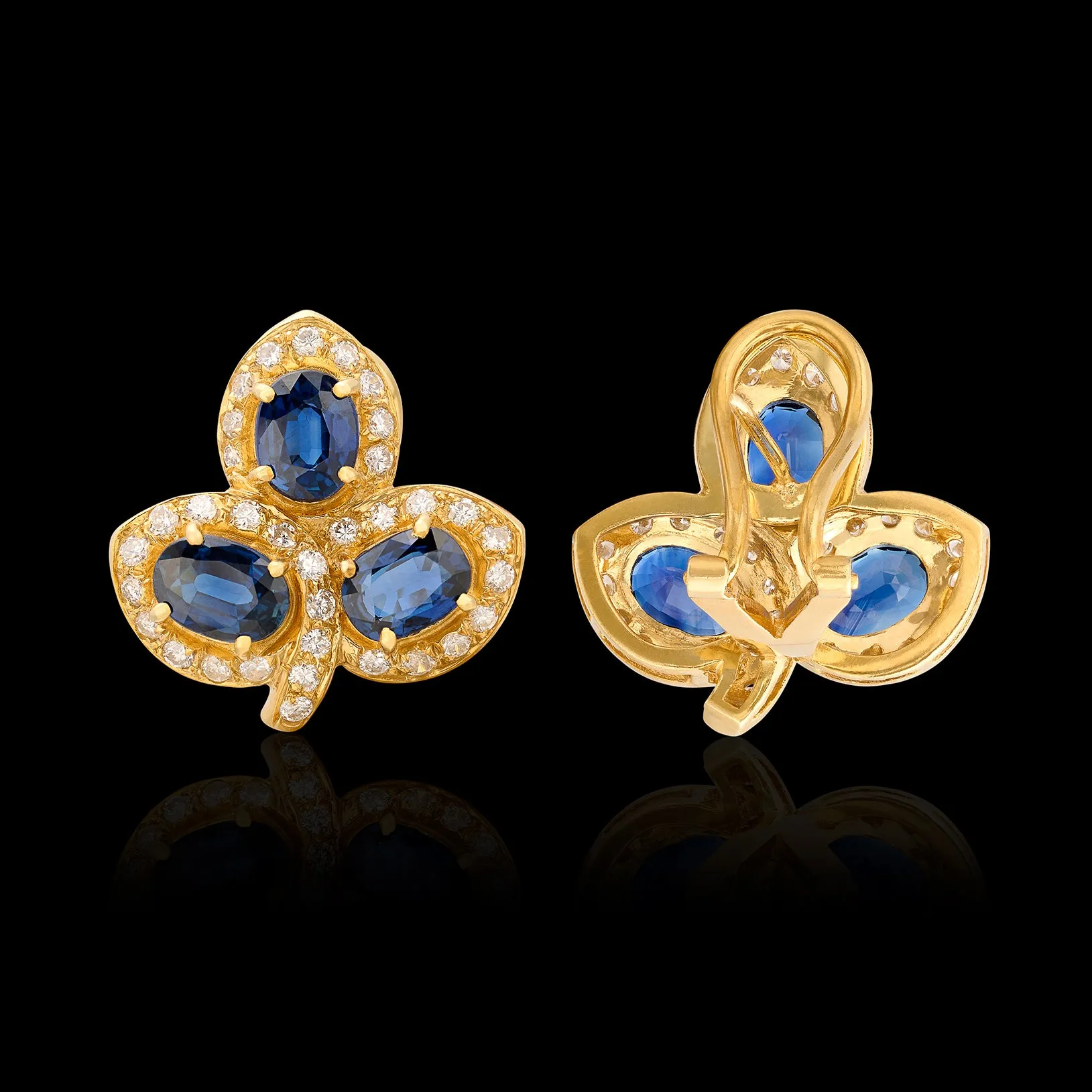 Unique Sapphire & Diamond 18kt Yellow Gold Estate Earrings