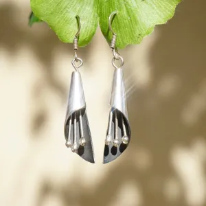 Vintage Sterling Silver Dangle Earrings With Jingle Jangles, Modernist Design Silver Dangle Earrings, Silver Chime Earrings, 925 Jewelry