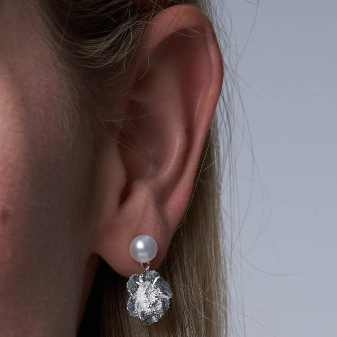 Vita Silver Cherry Blossom & Cultured Freshwater Pearl Drop Earrings