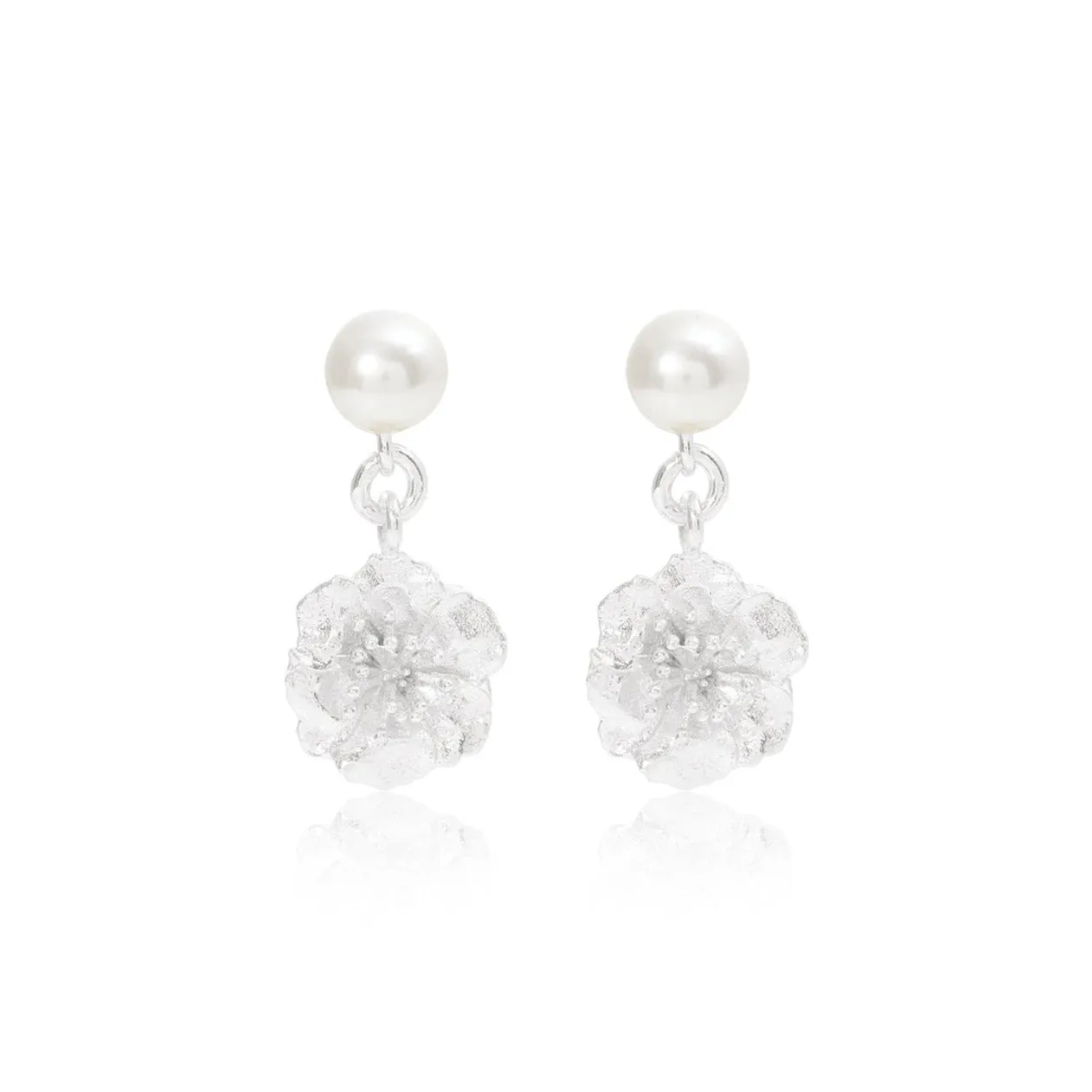 Vita Silver Cherry Blossom & Cultured Freshwater Pearl Drop Earrings