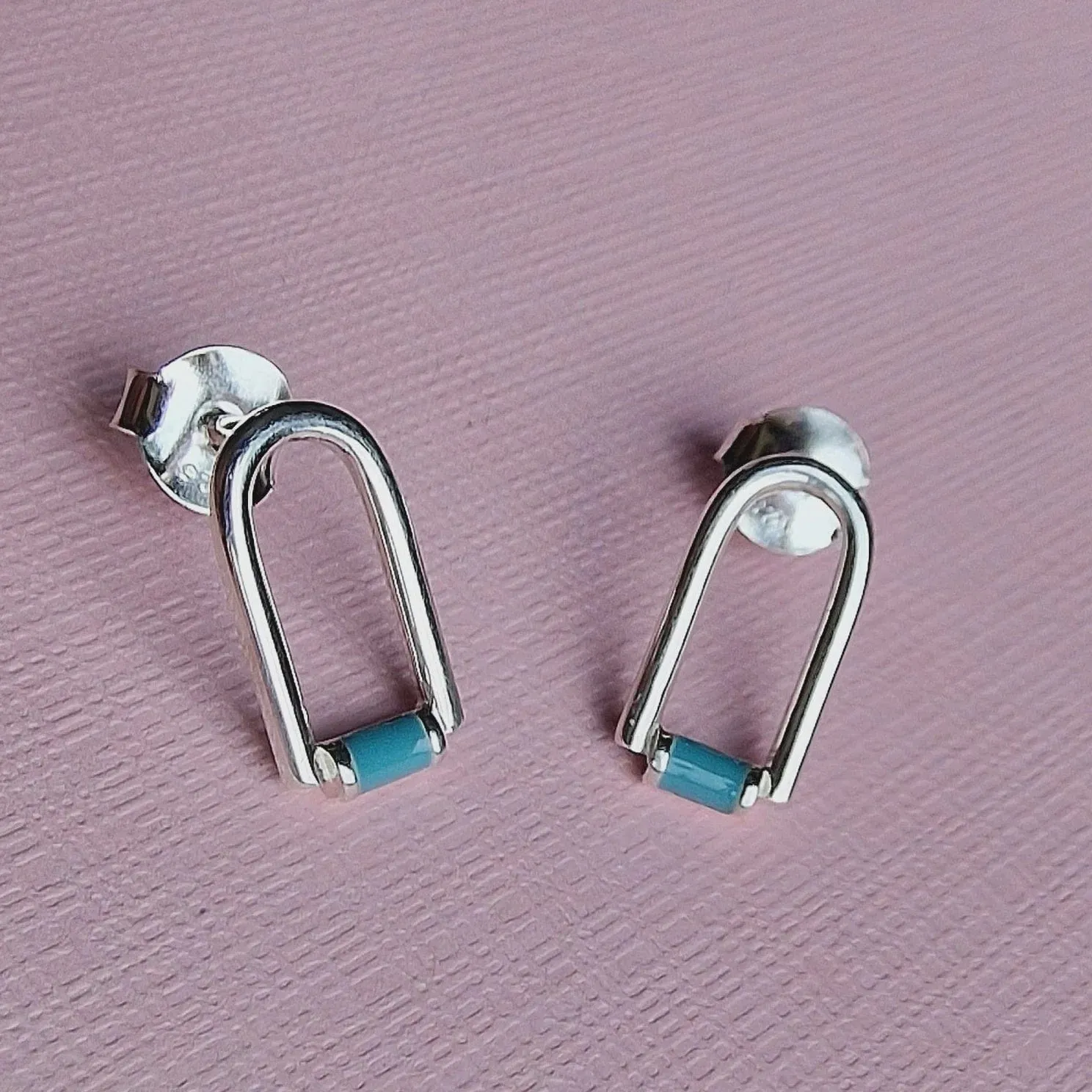 Vurchoo Studs of Hope Contemporary Blue Enamel Arch Earrings
