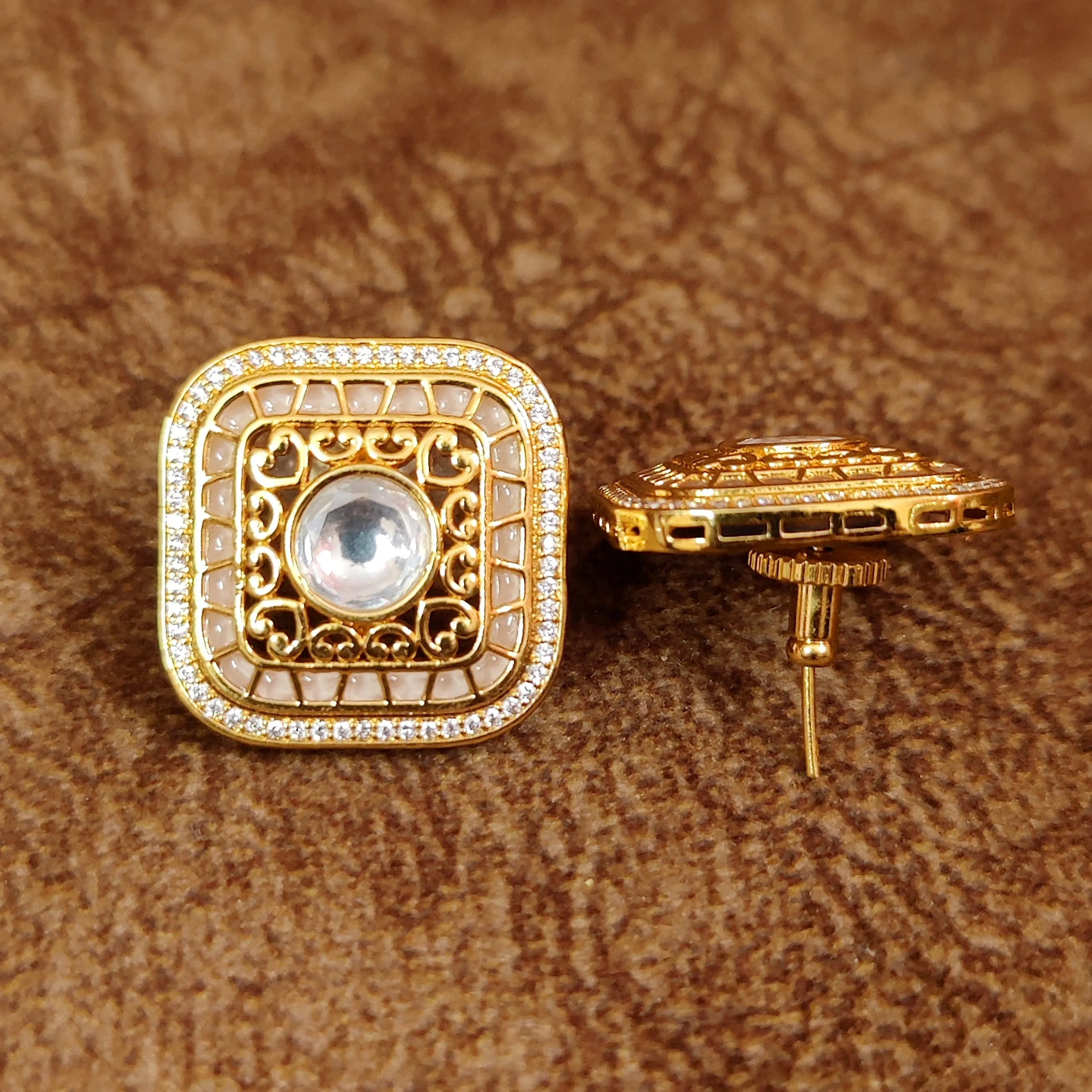WHITE KUNDAN POLKI & CZ STUDS