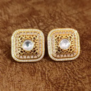WHITE KUNDAN POLKI & CZ STUDS