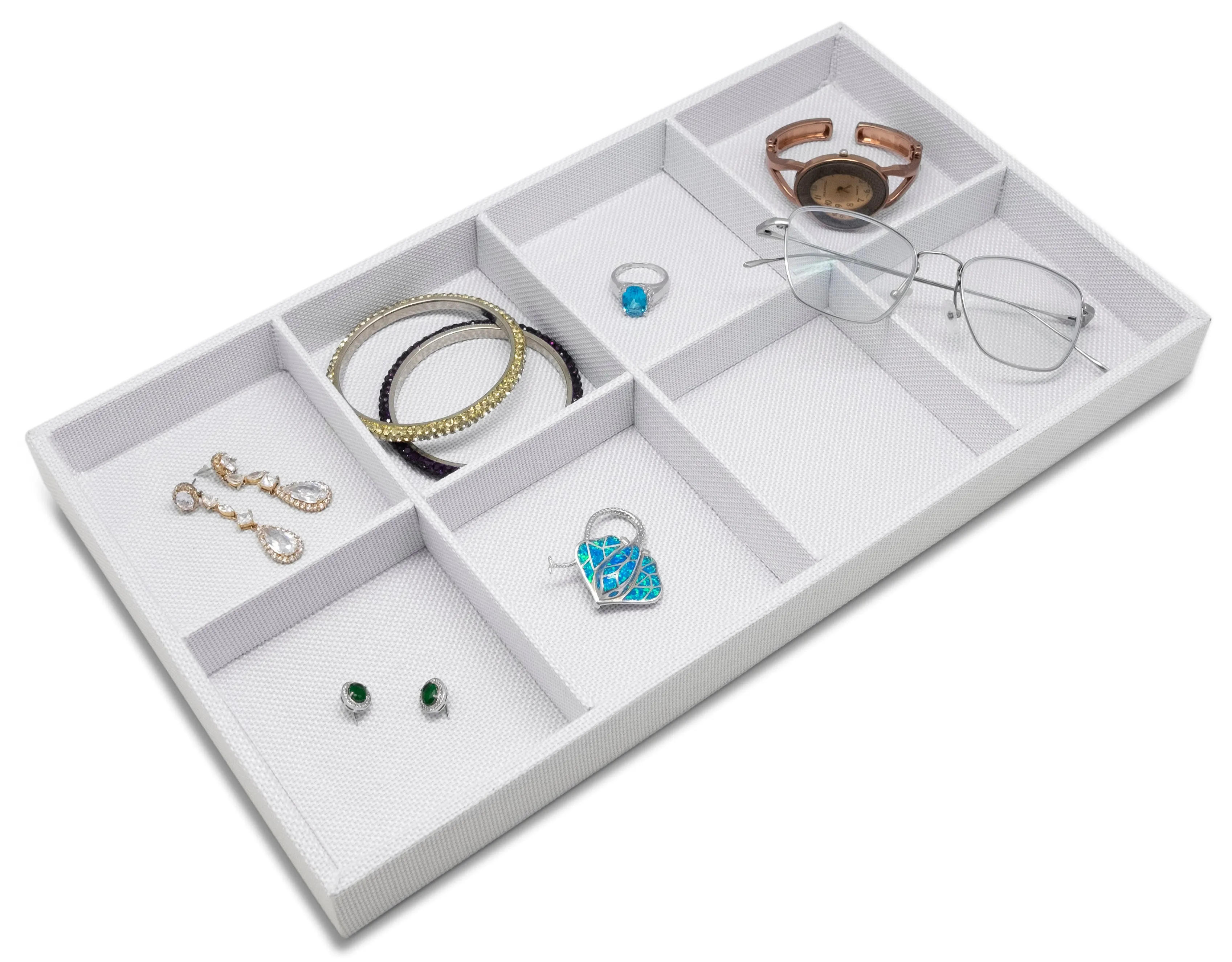 White Linen 8 Compartment Stackable Jewelry Display Tray