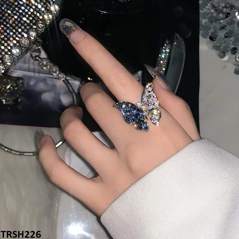 White/Blue Butterfly Zircon Adjustable Ring