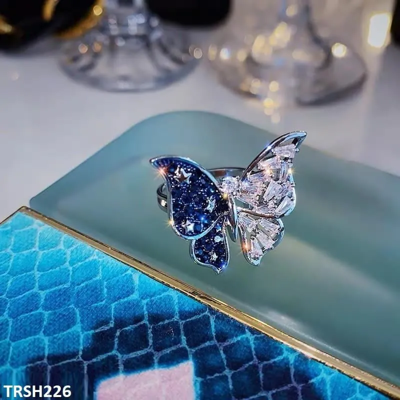 White/Blue Butterfly Zircon Adjustable Ring