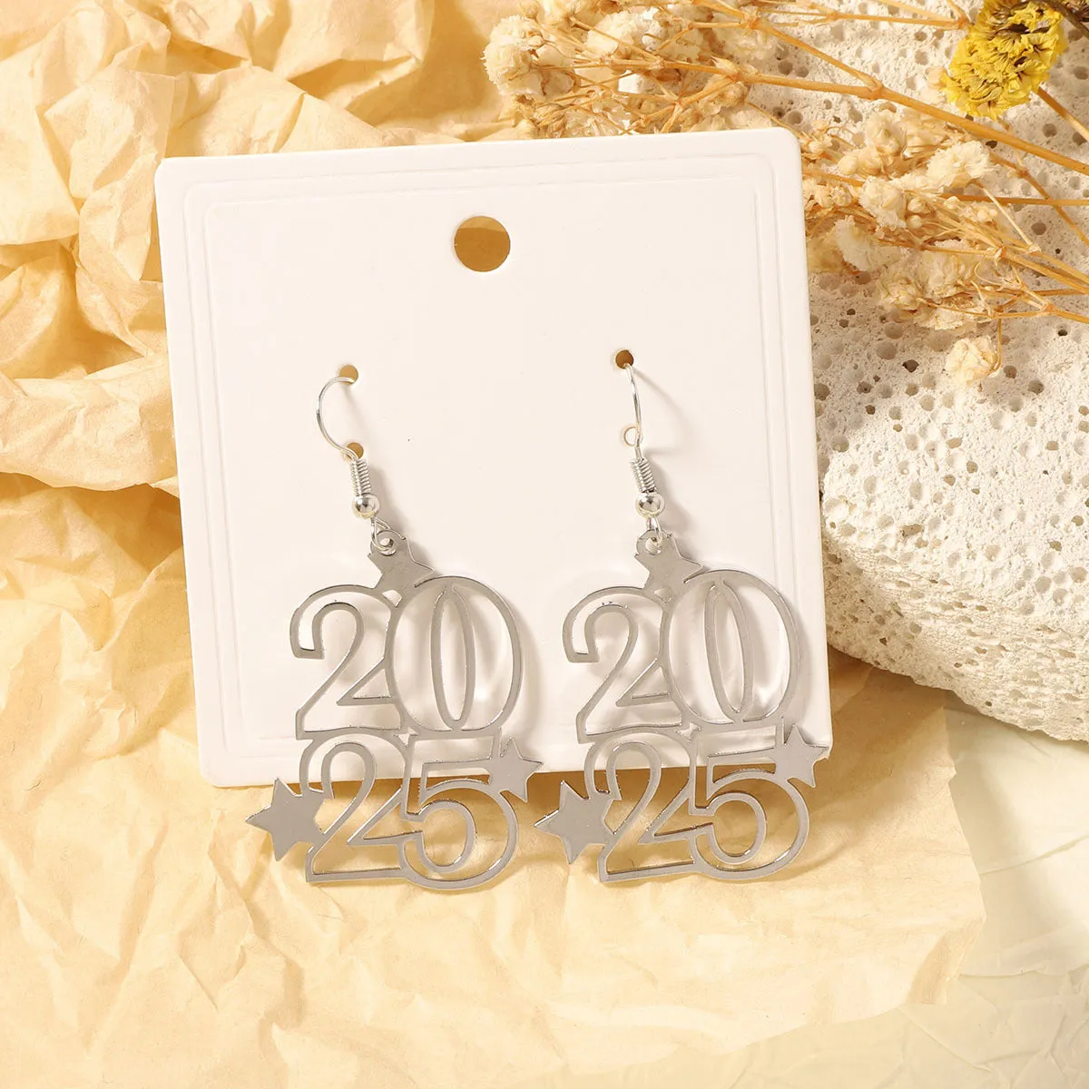 Wholesale Personalized Creative Design Metal Hollow Number 2025 Unique Earrings