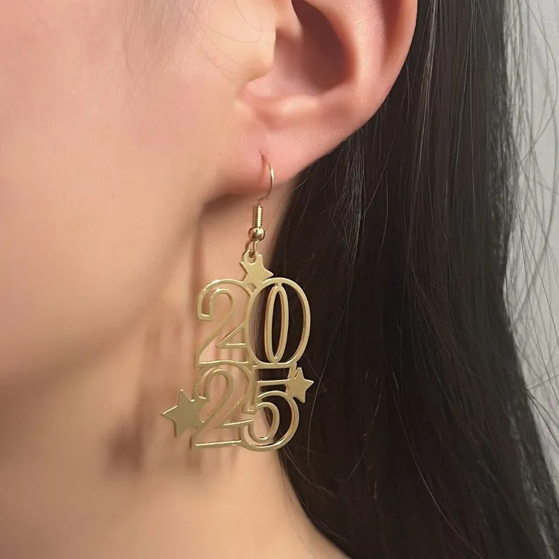Wholesale Personalized Creative Design Metal Hollow Number 2025 Unique Earrings