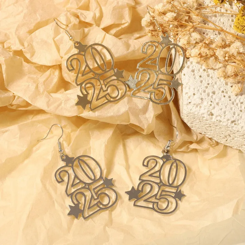 Wholesale Personalized Creative Design Metal Hollow Number 2025 Unique Earrings