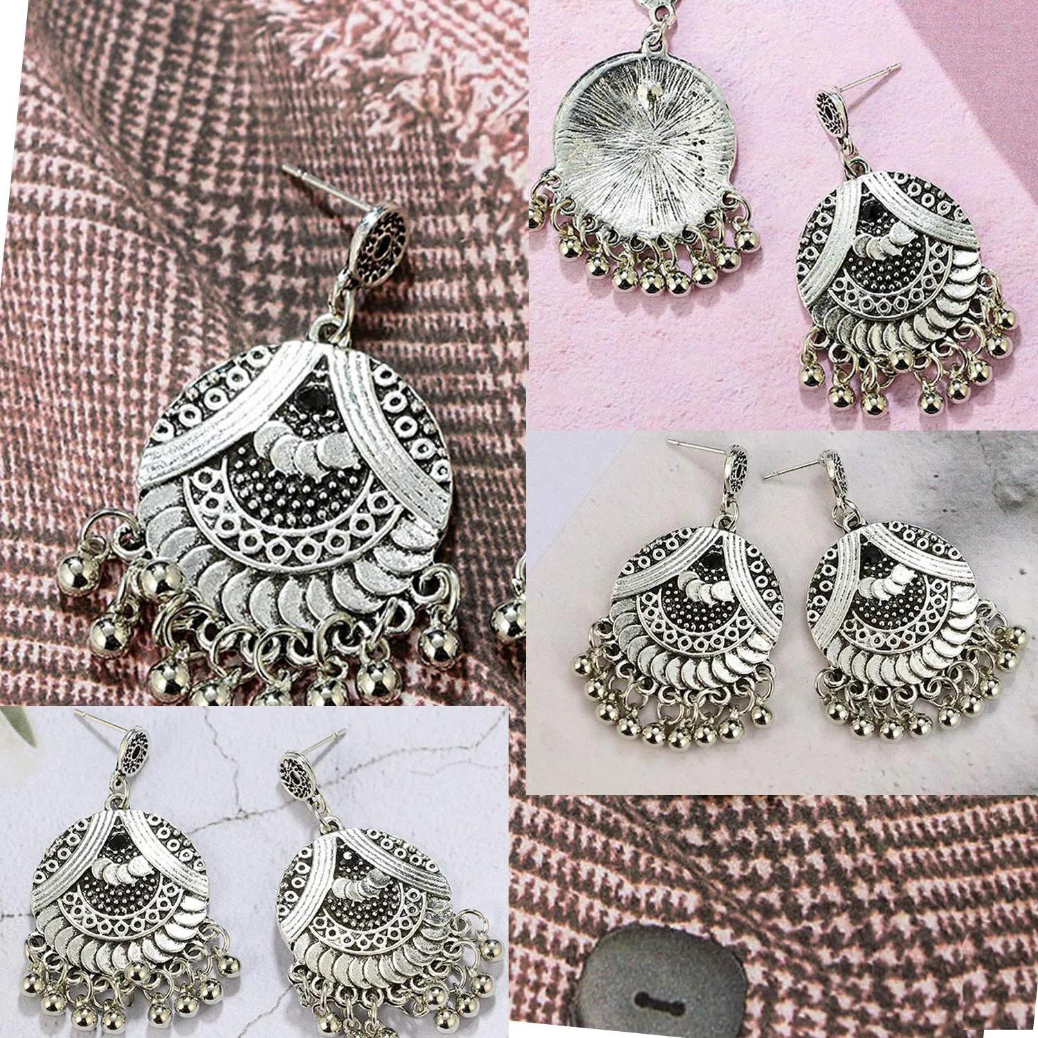 Yellow Chimes Oxidized Silver Combo 3 Pairs Unique Ganesha Design Traditional Chandbali Earrings For Women & Girls