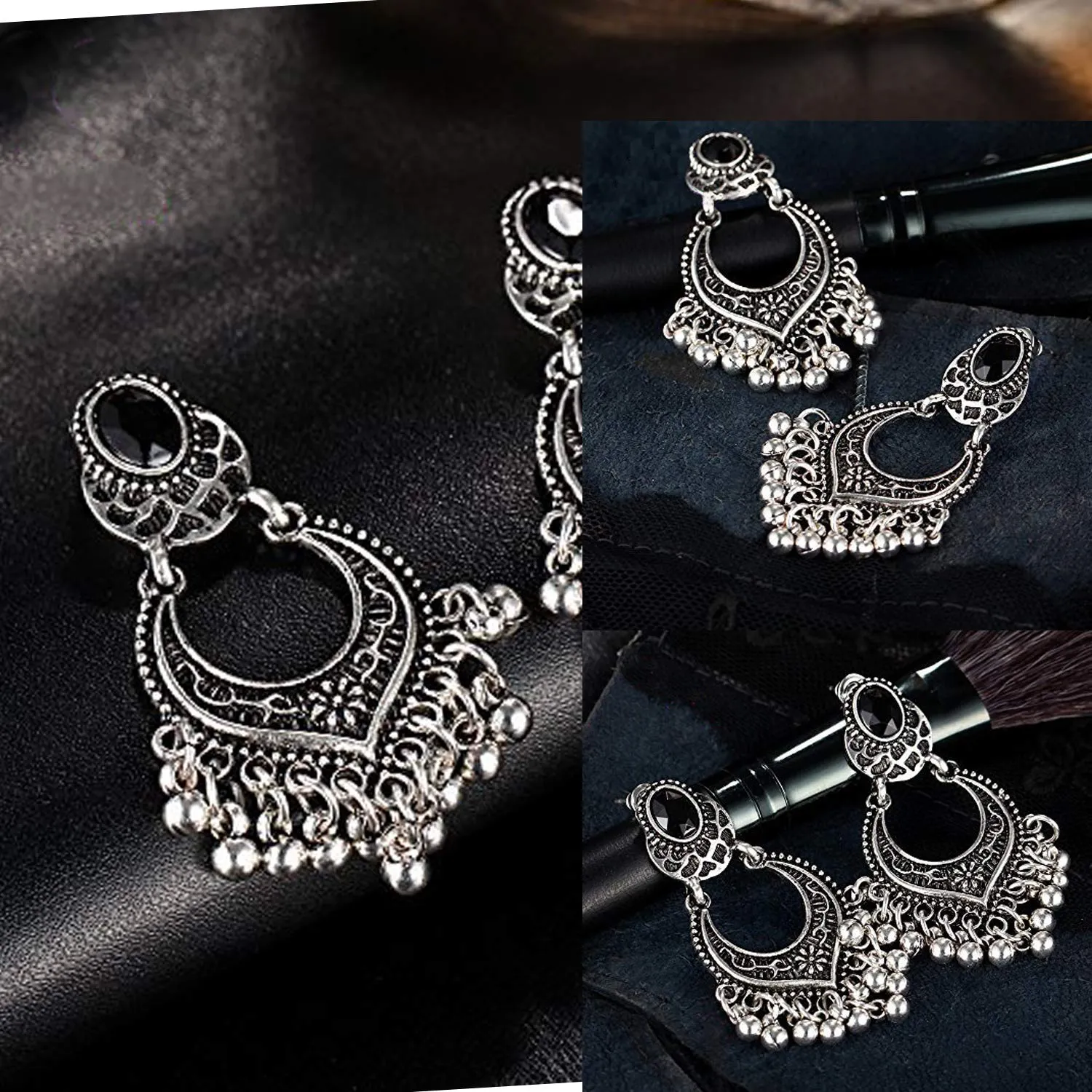 Yellow Chimes Oxidized Silver Combo 3 Pairs Unique Ganesha Design Traditional Chandbali Earrings For Women & Girls